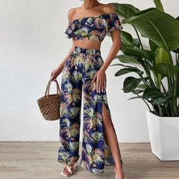 Work Dresses CINESSD 2024 Casual Tropical Style French Sweet Vacation Heavy Industry Fashion Off-Shoulder Printed Short Sleeve Suit