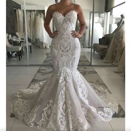 Sweetheart Full Lace Mermaid 2024 Sexy Backless Wedding Gowns Gorgeous Buttons Back Bride Dress robe de mariee 0509