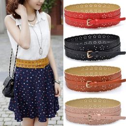 Nuovo design Womens Belt Fashion PE Leather Lady Flower Hollow Wide Welband Cinture per vestito Cinturon Mujer 234K