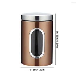 Storage Bottles Kitchen Canister Stainless Steel Grain Container Visible Tea Coffee Jar With Lid Brown