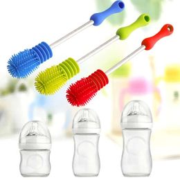 Silicone Brush handle Long Scrubbing Bottle Washing Cleaner for Feeding-bottle Vacuum Cup Glass Household Cleaning Brushes Tool es