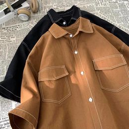 Men's Casual Shirts Pure Colour Men Shirt Lightweight Japanese Style Loose Fit With Single-breasted Lapel Soft For Fall