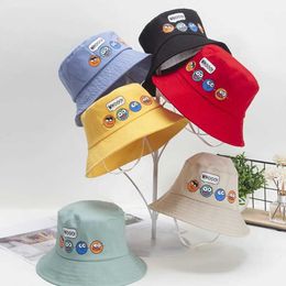 Caps Hats Cute Childrens Cartoon Bucket Hat Baby Boys and Girls Outdoor Sun Hat Childrens Summer Hat Strap Windproof Rope 2-8 Years Old d240509