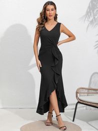 Casual Dresses Pleated Twist V Neck Dress Elegant Sleeveless For Party & Banquet Women's Clothing