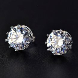 Lab Created Shiny White Moissanit 925 Sterling Silver Crown Stud Earrings Crystal Jewellery For Women Wedding Gift 202y