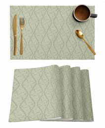 Table Mats Modern Art Minimalist Line Texture Green Kitchen Tableware Cup Bottle Placemat Coffee Pads 4/6pcs Desktop