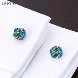 Cuff Links Cheap Fashion Mens Metal Knot Cufflinks Lepton Blue Green Knot Cufflinks Mens French Shirt Cufflinks Button Jewels Q240508