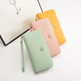 Wallets Simple Convenient Rose Flower Zipper PU Leather Daisy Korean Style Wallet Women's Coin Purse Leaf Solid Colour Holders