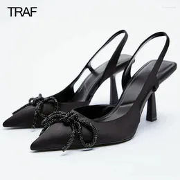 Dress Shoes TRAF Bow Heels Woman Pumps Summer 2024 Women Butterfly Stiletto Slingback High Spring Ladies Heeled Wedding Female Sandals