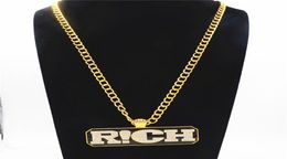 Hip hop Mens Long Link Chain Jewelry Full Iced Out Rhinestones RICH Letters Pendant Gold Necklace The Rap Of China7686801