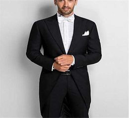 Custom Made Fashion Men039s 2 Piece Black Tuxedo Tails Includes Tailcoat Vest Formal PantsJacketPants Men Suit X09092379180