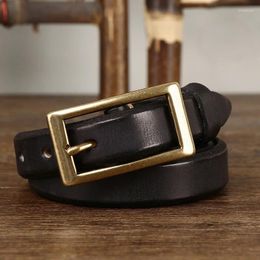 Belts 2.4CM Width Female Genuine Leather Belt Copper Pin Buckle Women Jean Thick Cowskin Fashion Simple Waist Strap