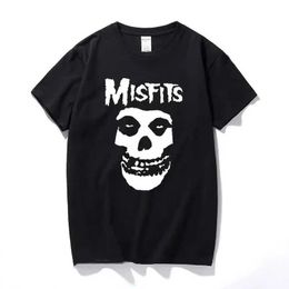 Men's T-Shirts 2024 Fashion New Mens Hip-Hop Punk Skull Misfits Brand Cotton Short-Slve T-Shirt Cool Design Male Summer Basic Tops T240506
