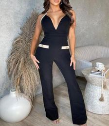 Work Dresses Office Solid Halter Bandage Jumpsuit Summer Deep V Neck Patchwork Straight Romper Elegant Strapless Backless Slim Par8813311