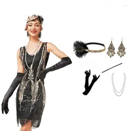 Casual Dresses Wepbel Retro Sheath Sexy Dress Women Affordable Luxury Prom Sequined Evening 1920S Gatsby V-neck Sleeveless