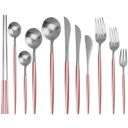 Dinnerware Sets Pink Silver 304 Stainless Steel Western Cutlery Set Kitchen Dinner Knife Fork Spoon Dessert Tableware Dropship