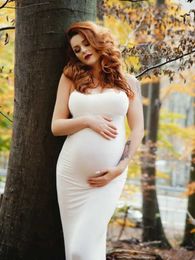 Maternity Dresses Stretchy Cotton Maternity Photography Dresses Off-the-shoulder Fitting Pregnant Woman Baby Shower Dresses Pregnancy Photo Shoot T240509