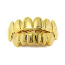 Hip Hop Gold Single ToothBraces Teeth Real Gold Plated Braces Fine Jewelry Grill Teeth Caps Halloween Cosplay 240426