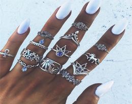 7 Style Vintage Knuckle Rings for Women Boho Geometric Flower Crystal Ring Set Bohemian Midi Finger Jewelry Bague Femme5299237