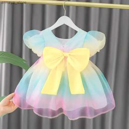 Girl's Dresses Preschool dress puff sleeves girls bow dress birthday party cute baby ballet evening wedding floral girl princess dressL2405L2405