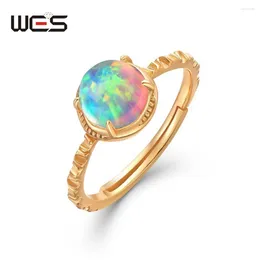 Cluster Rings WES 925 Sterling Silver For Woman Girl 7 7mm Lab Created Opal Christmas Party Gift Anniversary Engagement Fine Jewellery