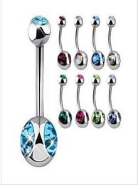 triple gem belly ring press fit body piercing Jewellery body Jewellery 60pcslot mixed 12 color9344213