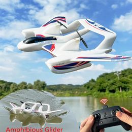 Amphibious Waterproof Gyro Stabilized EPP Foam FixedWing Glider Aircraft RC Plane with LED Lights 24G Radio Control Airplane 240508