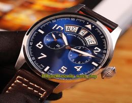 8 Styles High Quality 1940 Large Pilot Watches 502703 Blue Dial Big Day Date Automatic 502701 Mens Watch Steel Case Leather Sport 9136236