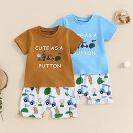 Clothing Sets Toddler Boys Summer Casual Outfits Letter Golf Car Print Short Sleeve T-Shirts Tops Elastic Waist Shorts 2pcs Clothes Set