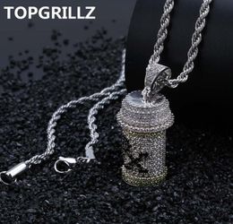 TOPGRILLZ Hip Hop Detachable Medicine Bottle Pendant Necklace Men039s Jewelry Gold Silver Color Cubic Zircon Necklaces Gifts3478000