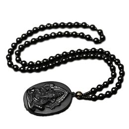 Pendant Necklaces Ganesha Black Obsidian Carved Ganesh Elephant Lucky Pendants Free Necklace Fine Crystal JewelryPendant 253r