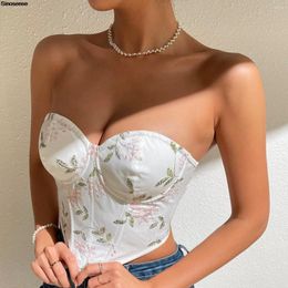Women's Tanks Women Embroidered Floral Tie Back Tube Top Strapless Crop Tops Summer Bandeau Y2K Going Out Night Clubwear Party Corset