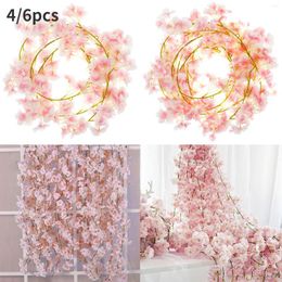 Decorative Flowers 6/4Pcs Artificial Cherry Blossom Vine Realistic Faux Rattan 1.8 Metre Silk Cloth Fake Flower Hanging