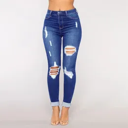 Women's Jeans Women's Denim 2024 Autumn Skinny Retro Blue Hollow Pencil Pants Strech For Women