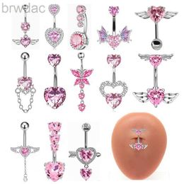 Navel Rings 1Pc Stainless Steel Belly Button Ring Pink Zircon Navel Ring Women Perforated Navel Nail Romantic Valentine Belly Dance Jewelry d240509