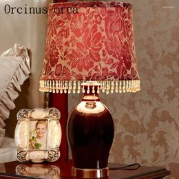 Table Lamps American Retro Luxury Wedding Room Lamp Bedside European Warm Creative Red Ceramic