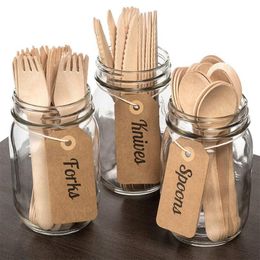 Disposable Dinnerware Eco-Friendly 16cm Wooden Cutlery Forks Spoons Dessert Utensils Party Birthday Home Tableware 290P