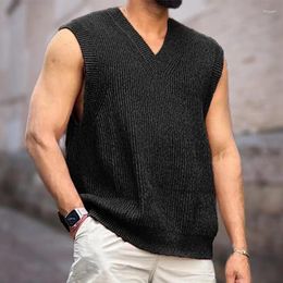 Men's Tank Tops 2024 Spring Autumn Sweater Vest Men Simple All-match V-neck Solid Loose Sleeveless Male Basic Leisure Knitted Clothing
