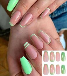 24Pcs Candy Colourful Ballerina Fake Nails Art Tips DIY Abstract Pattern Design UV Gel Full Cover Manicure Press on Nail Decor8792586