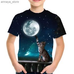 T-shirts Childrens Space Galaxy Harajuku 3D T-shirt Boys and Girls Animal Cat Moon Star Fish Earth Sun Print T-shirt Childrens Cute T-shirt 4-12YL2405