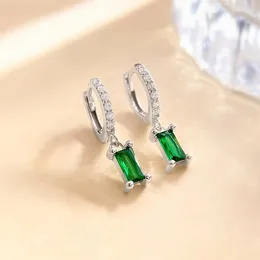 Hoop Earrings DWJ Zircon Rectangular Green Stone For Women Gift Real 925 Sterling Silver Original Luxury Quality Fine Jewellery