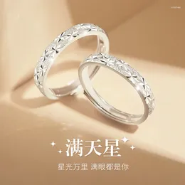 Cluster Rings S999 Silver Full Sky Star Couple Ring For Men And Women Light Luxury Style Plain Proposal