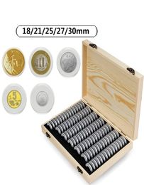 100pcsset Coin Storage Box Adjustable Antioxidative Wooden Commemorative Coin Collection Case Container with Adjustment Pad LX3118360607