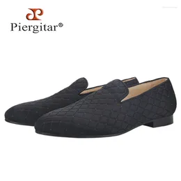 Casual Shoes Piergitar 2024 Classic Style Men Loafers Black Cotton Lattice Leather Insole Smoking Slippers Plus Size