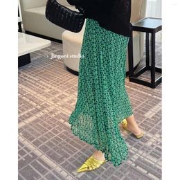 Skirts Chiffon Skirt 2024 Woman Clothing Fashion Beach Summer Vintage Korean Stylish Boho Long Floral Cargo Pleated Tulle High Waist