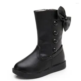 Boots JGVIKOTO Girls Winter Fashion Warm Snow For Kids Children PU Leather Water-proof Bow-knot With Button
