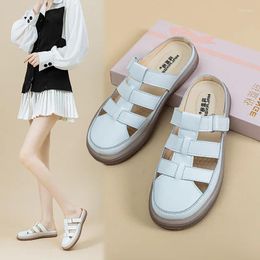 Casual Shoes Flat Sandals Women's Summer Fashion 2024 Genuine Leather Made Korean Office Pump Outdoor Mom