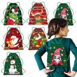 Backpack Treat Goody Drawstring Xmas Santa Claus Snowman Green Monster Wrapping Gift Bags for Kids Holiday Party Christmas Decorations