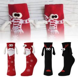 Women Socks Christmas Magnetic Suction Hand In Black White Unisex Holding Hands Long Girls Harajuku Cute Couple Cotton Sock