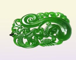 New Natural jade China Green jade pendant Necklace Amulet Lucky Dragon and Phoenix statue Collection Summer ornaments8446876